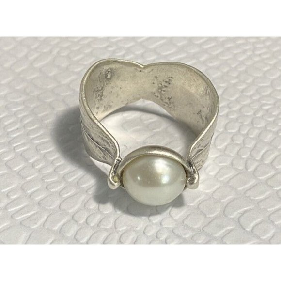 SILPADA 925 STERLING SILVER 925 Pearl RING Size 7 Retired Floral Leaf Etched - Picture 3 of 8